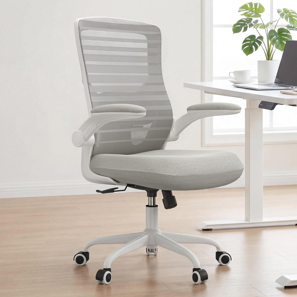 Office Chair for Long Hours & Back Pain Relief – 4" Molded Foam Cushion, Padded Lumbar Support, and Padded Flip-up