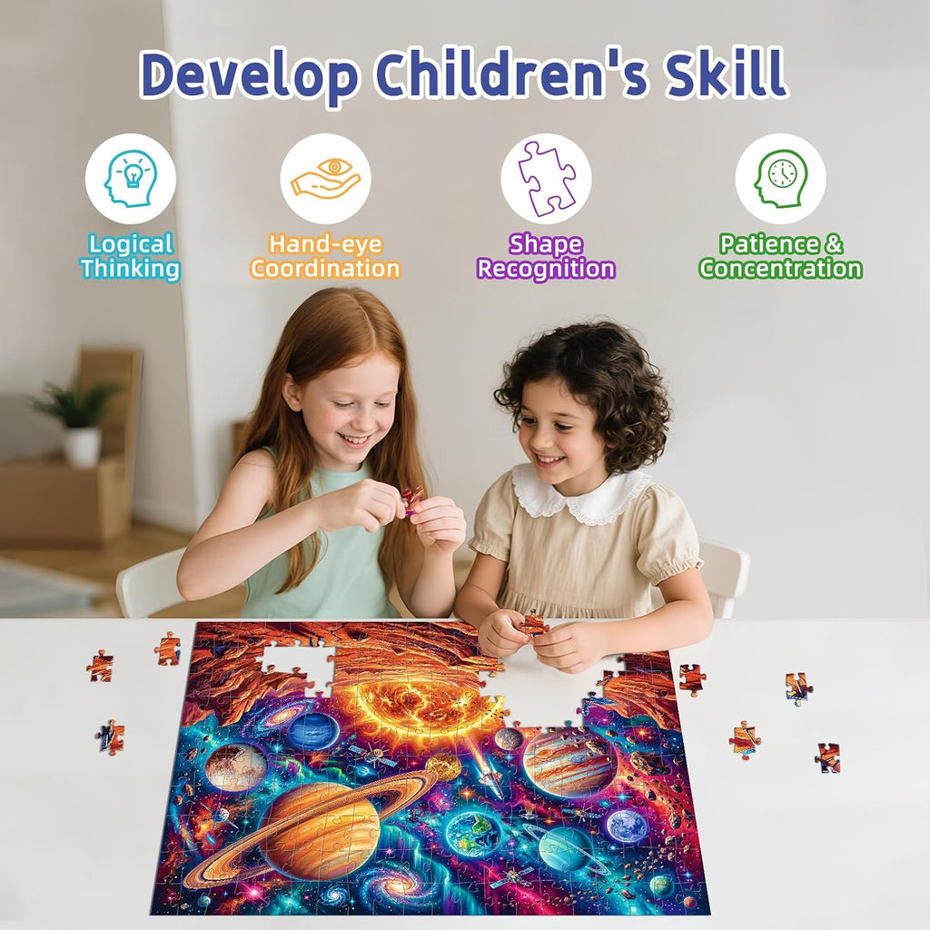 Puzzles for Kids Ages 6-8 8-10, 200 Piece Jigsaw Puzzles for Kids and Adults - Solar System Planets, Learning
