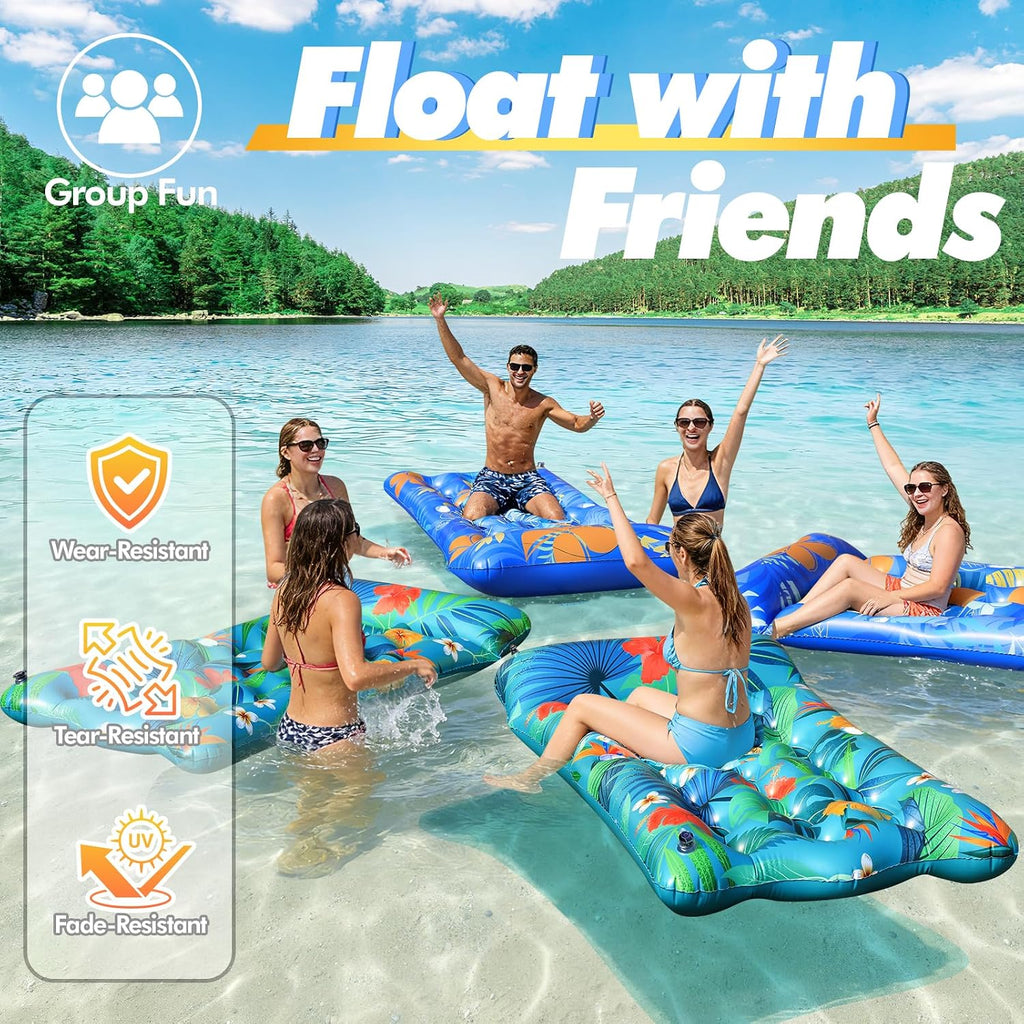 Pool Floats Lounger, 2 PCS 72''x35'' Ultra-Comfort Pool Rafts for Adults with Cooling Headrest and Cup Holders, Pool