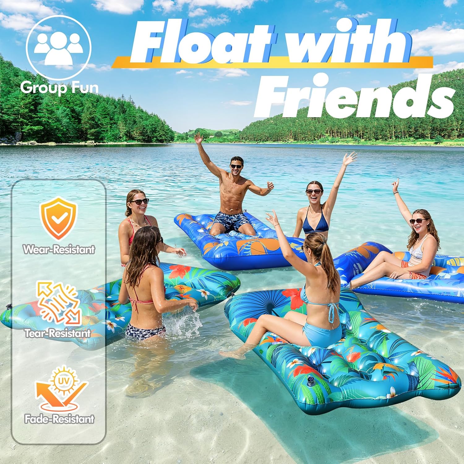 Pool Floats Lounger, 2 PCS 72''x35'' Ultra-Comfort Pool Rafts for Adults with Cooling Headrest and Cup Holders, Pool