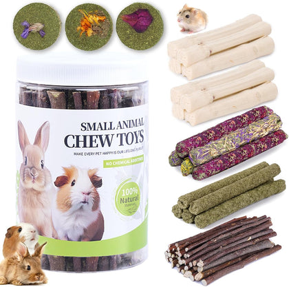 40-50 Pcs Rabbit Chew Toys, Guinea Pig, Hamster, Bunny Chew Toys, Sweet Bamboo, Apple Stick, Timothy Stick, Prevent