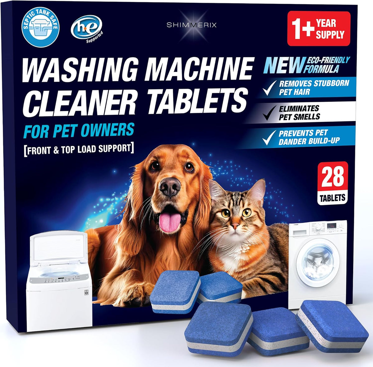 Washing Machine Cleaner Pro Tablets for Pet Owners, 28 Pack, Front/Top Load
