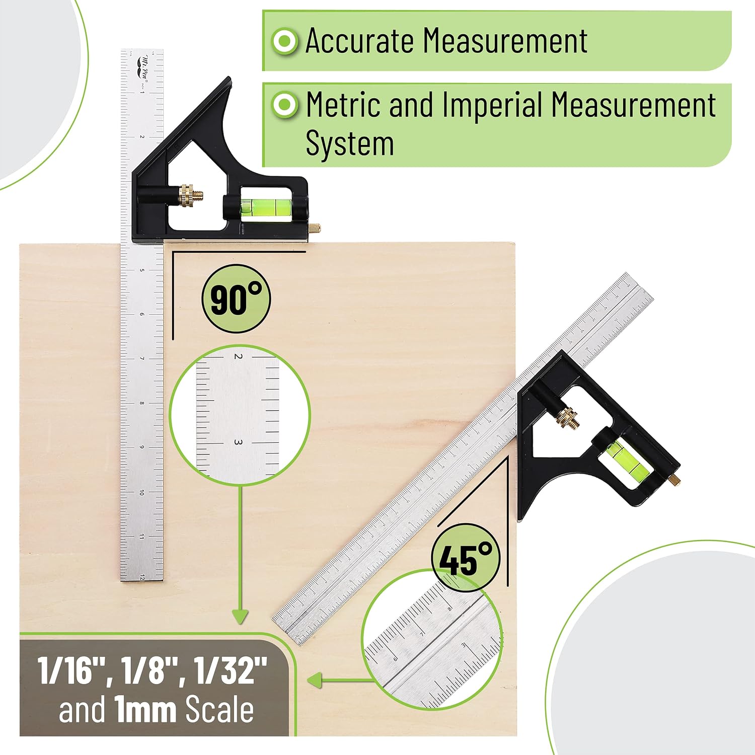 Rafter Square and Combination Square Tool Set, Black, 7" Square | 12" Aluminum Carpenter Square, Framing Square
