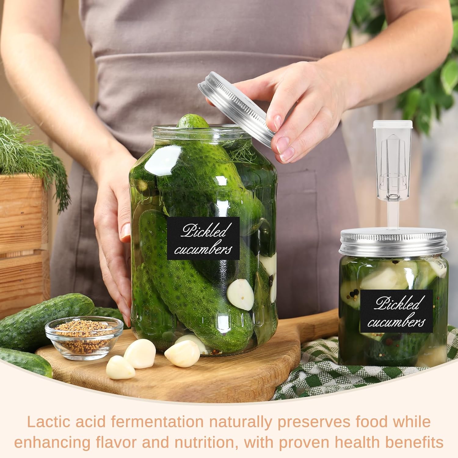 2 Set Fermentation Kit, Fermentation Lids Glass Weights and Airlocks Compatible with 86MM Wide Mouth Mason Jars for