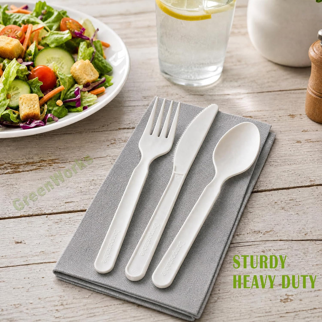 150 Count 7" Heavy-duty Compostable Utensils Cutlery Set