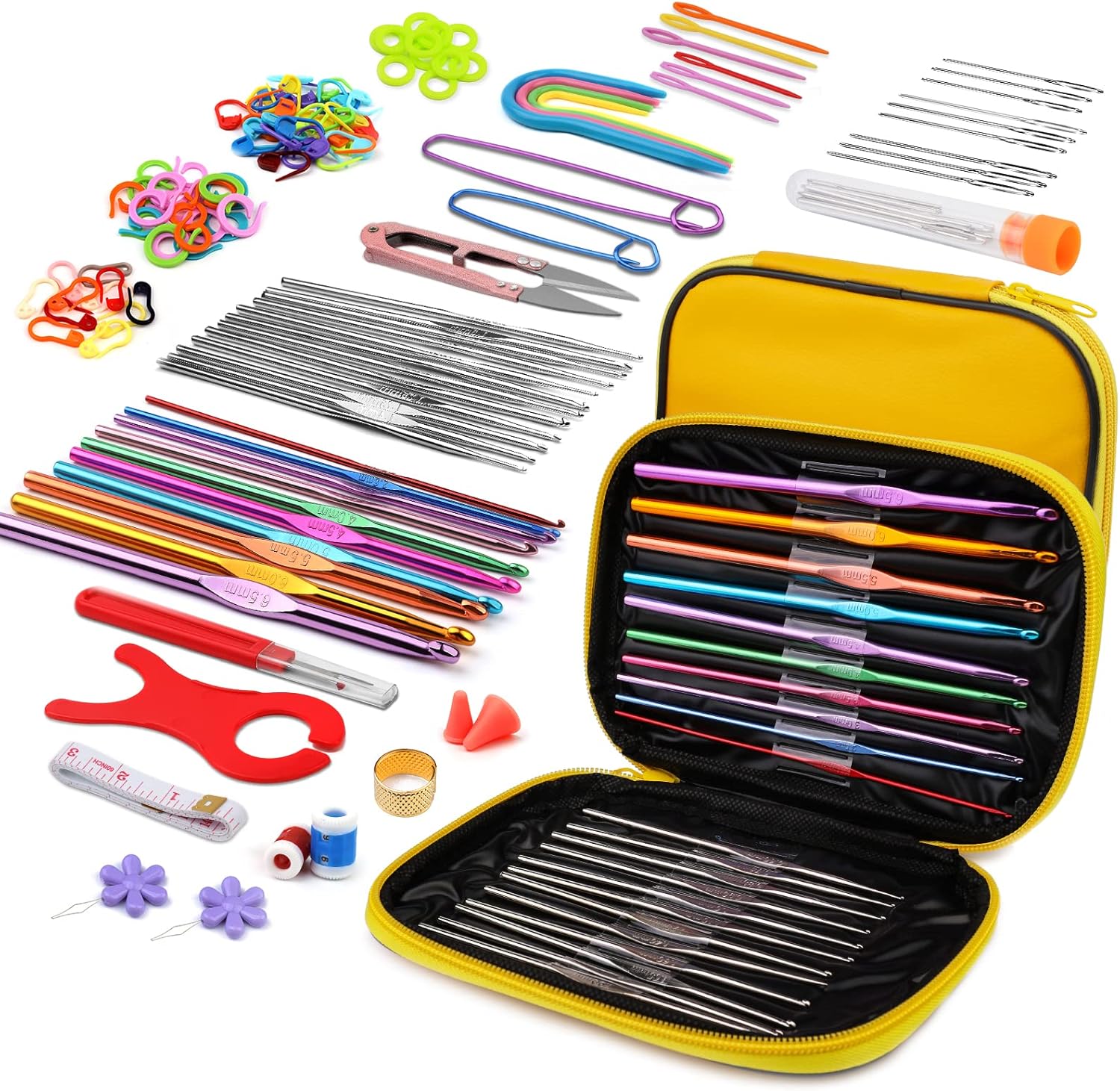 110 Pcs Crochet Hooks Set, Crochet Needles Set, Crochet Hooks Kit with Storage Case, Ergonomic Knitting Needles