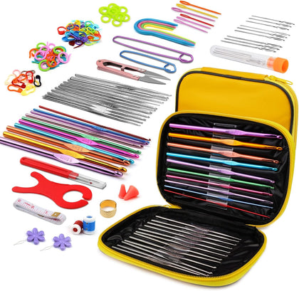 110 Pcs Crochet Hooks Set, Crochet Needles Set, Crochet Hooks Kit with Storage Case, Ergonomic Knitting Needles