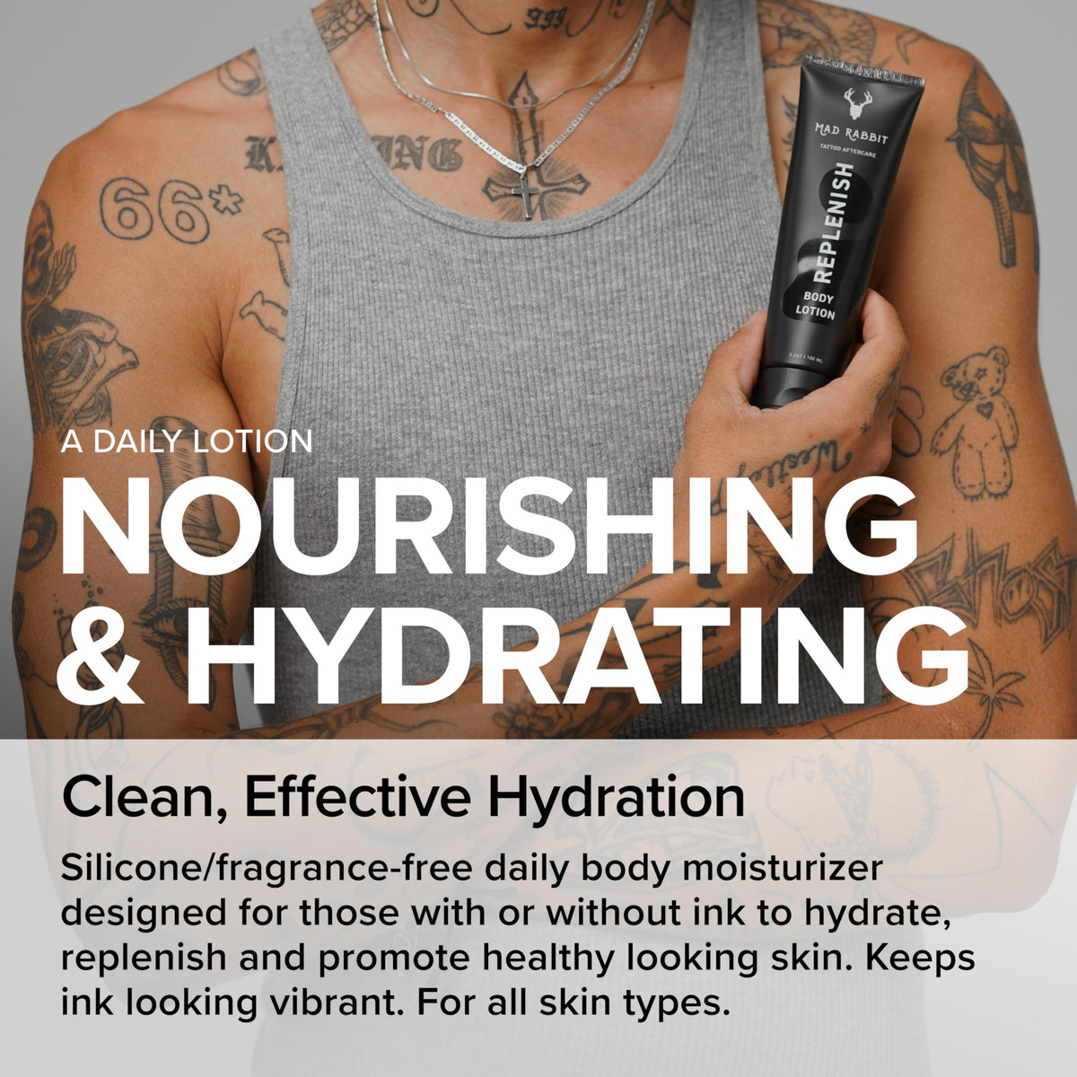 Replenish Tattoo Body Lotion, Fragrance-Free, 3.4 fl oz