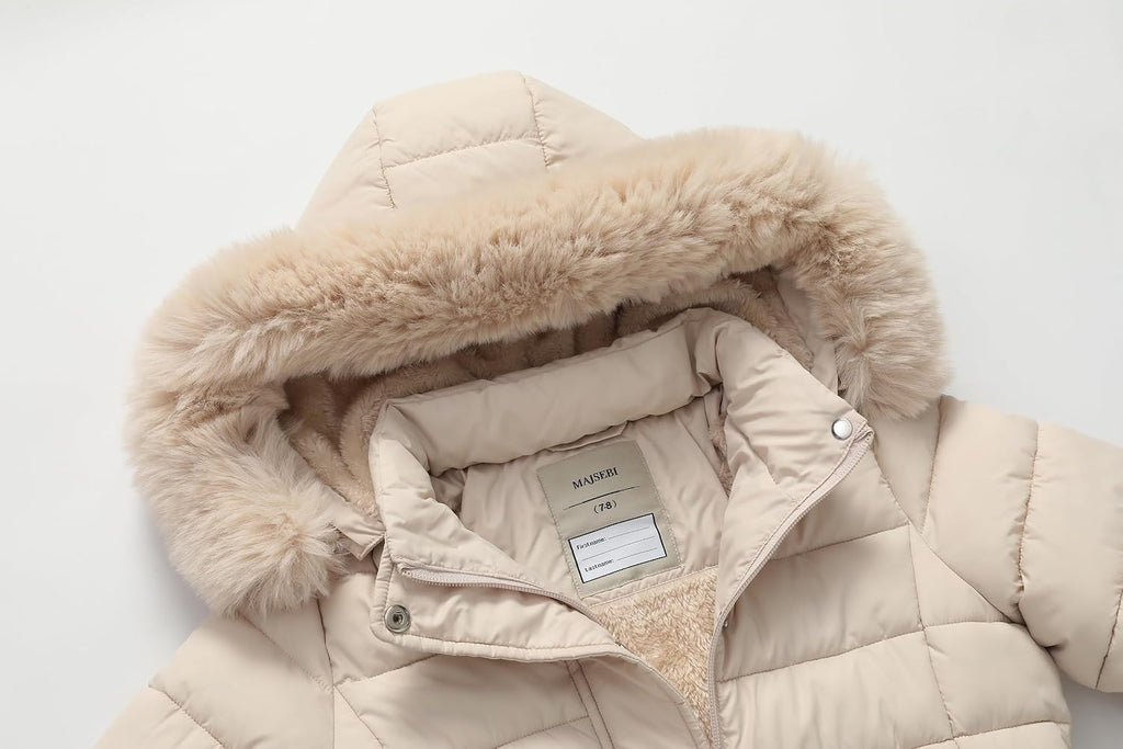 Girls Long Puffer Winter Coat Kid's Removable Hood Parka Jacket | Waterproof Polyester Outer, Soft Fleece Lined
