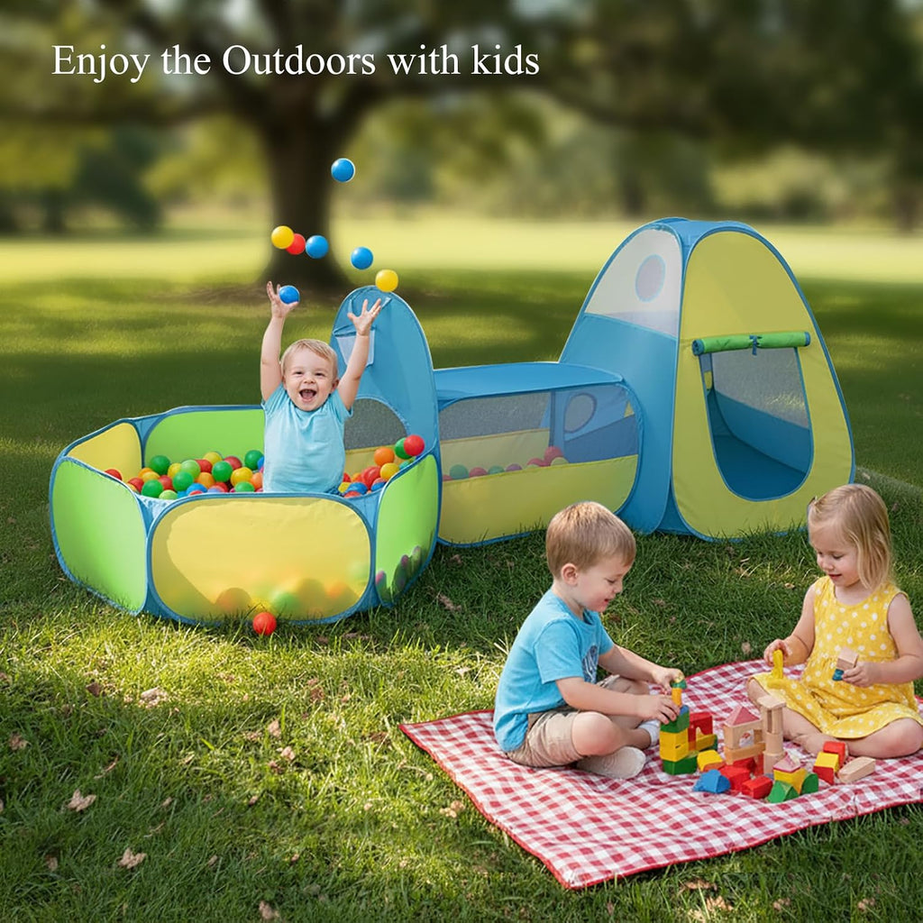 3 in 1 Kids Play Tent with Tunnel & Ball Pit,Pop Up Indoor/Outdoor Playhouse for Boys and Girls,Crawling Tunnel Toy