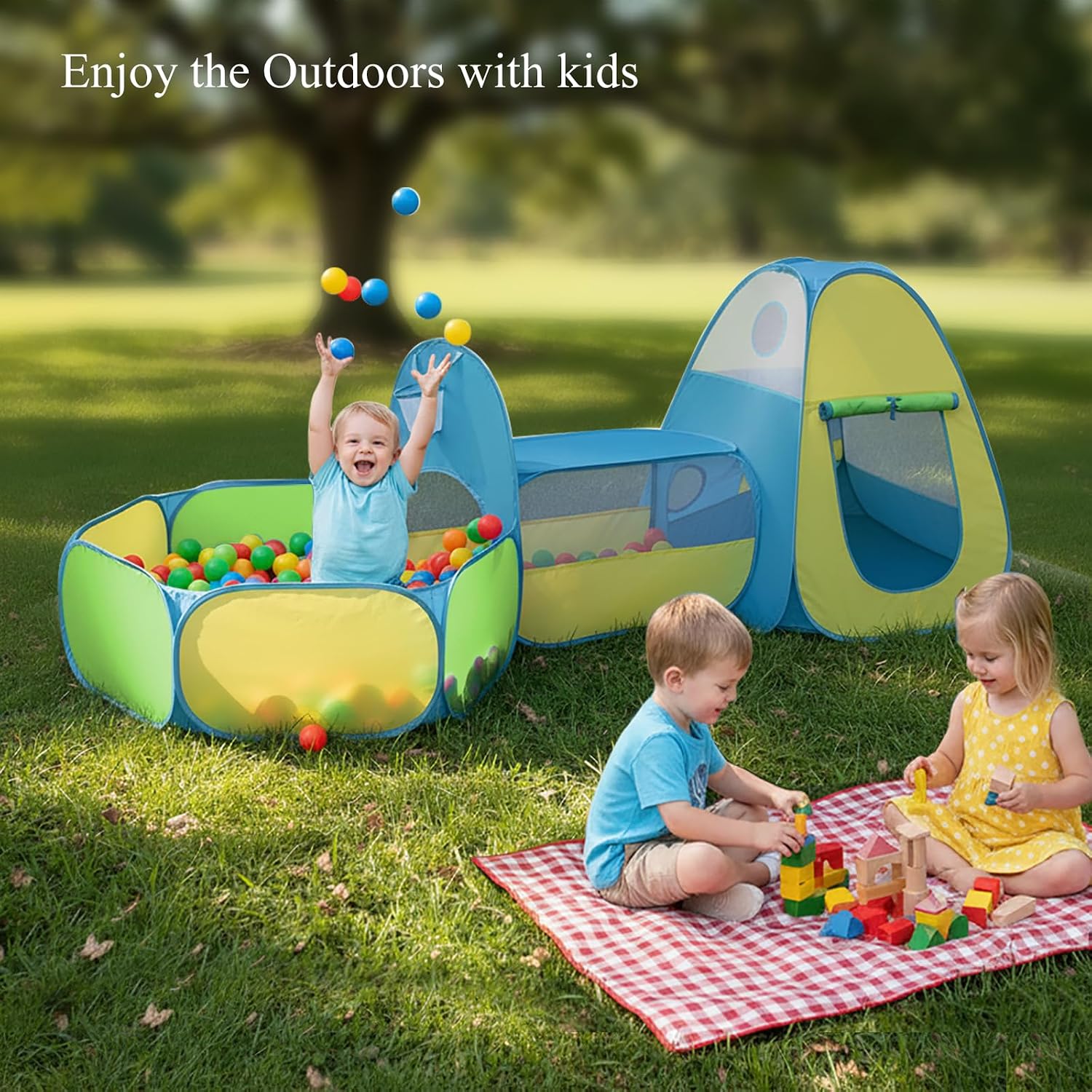 3 in 1 Kids Play Tent with Tunnel & Ball Pit,Pop Up Indoor/Outdoor Playhouse for Boys and Girls,Crawling Tunnel Toy