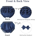 Baby Girl Denim Bloomers Ruffle Diaper Cover Shorts Headband 6M-3T