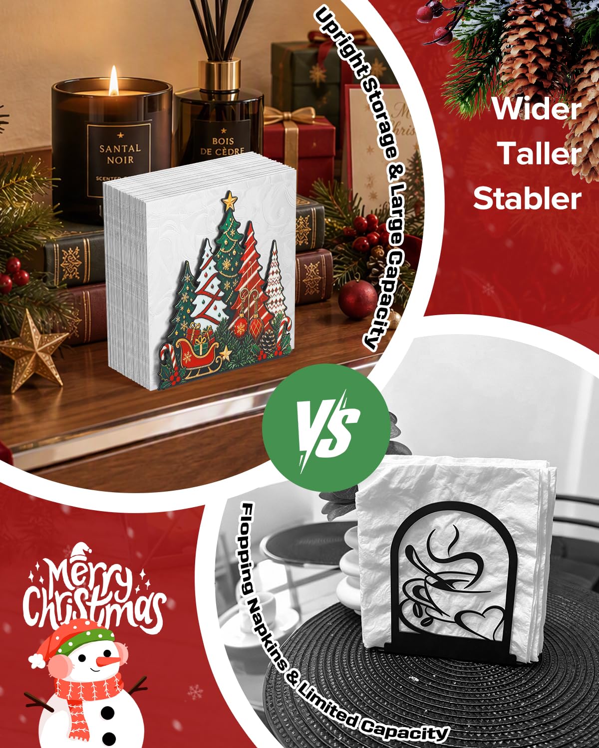 Christmas Napkin Holder for Table, Robust Metal, Upright Standing