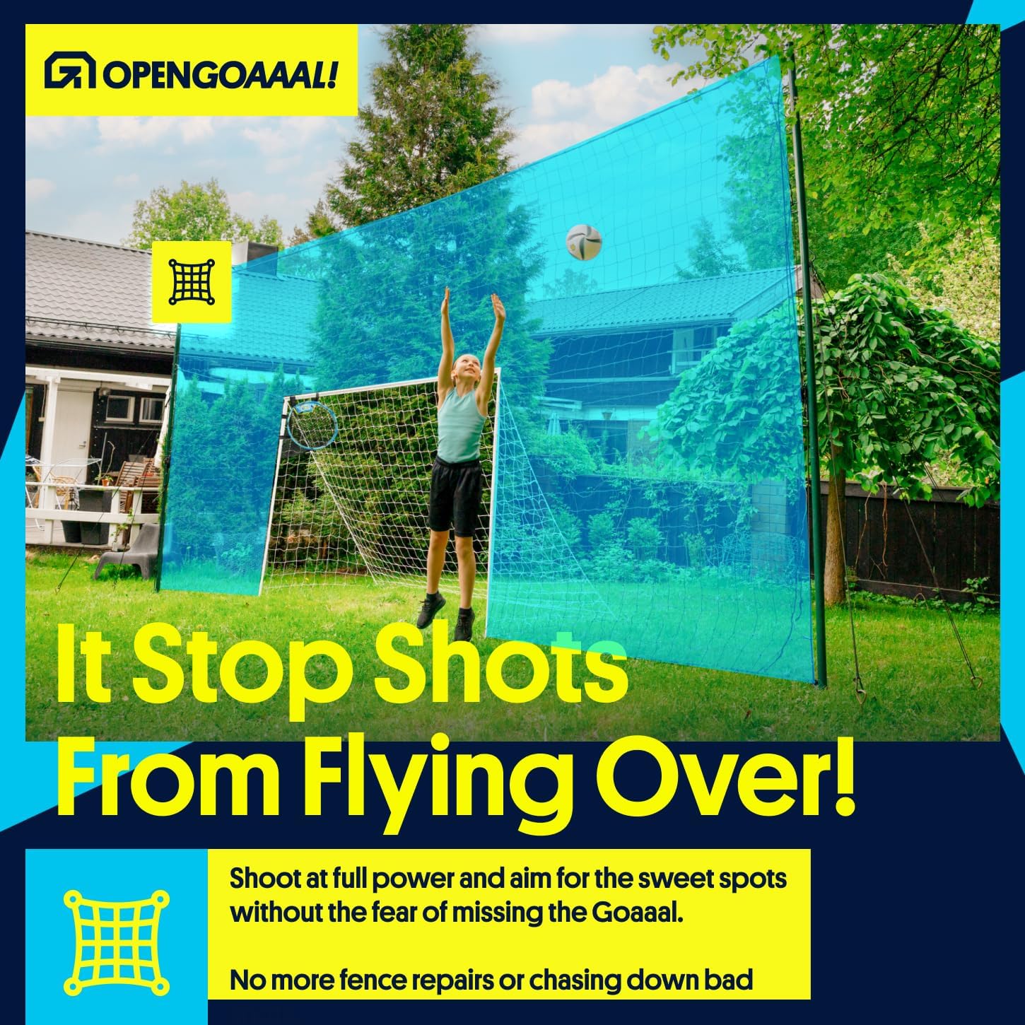 Soccer Goal, Rebounder and Backstop Net | All-in-one backyard system; continuous shooting practice and missed-shot