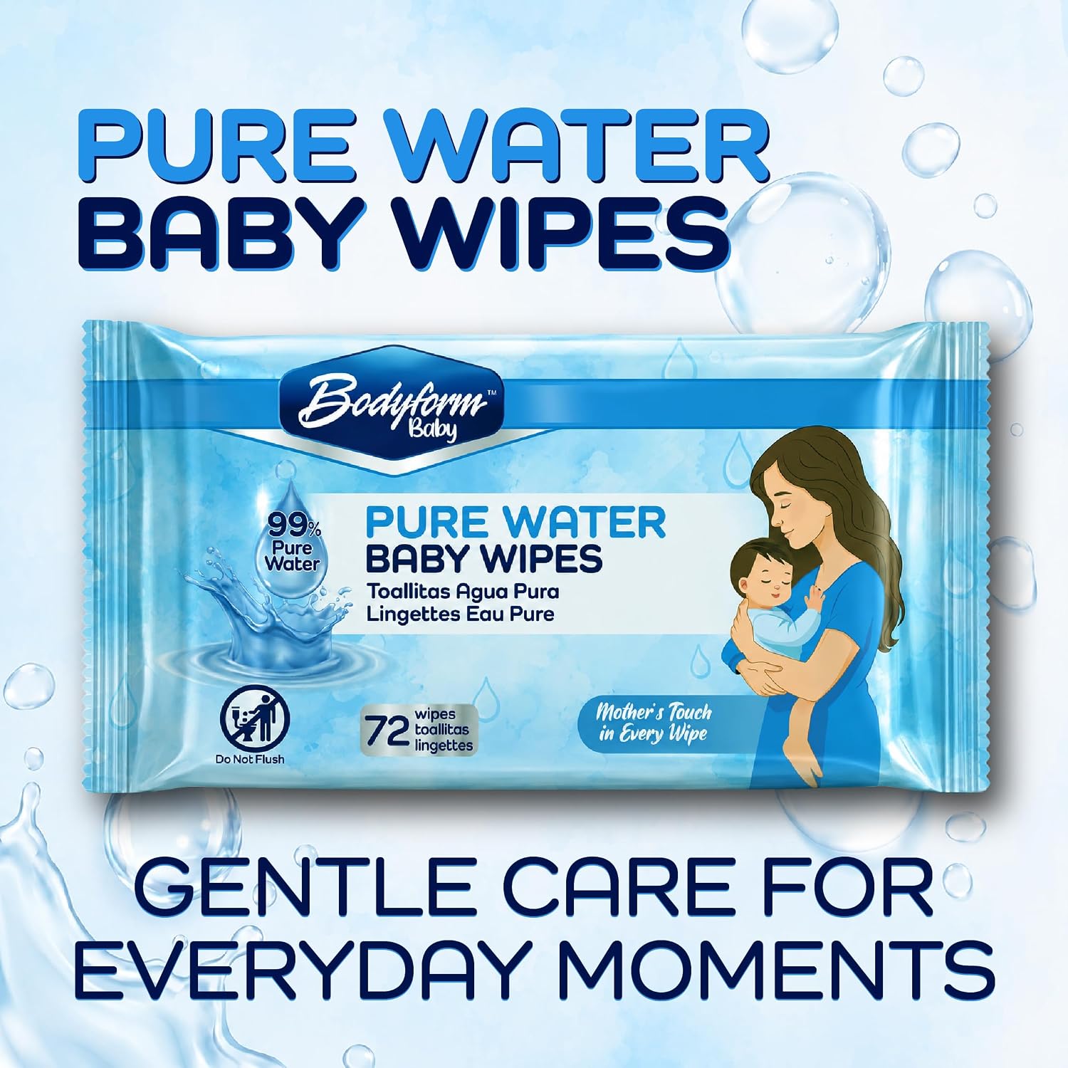 Baby Pure Water Baby Wipes, 24 Pack of 72 Count (1,728 Wipes Total) — 99% Pure Water Formula, Alcohol-Free &