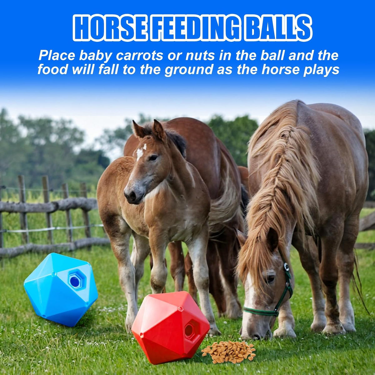 2 Pack Horse Treat Ball, 9" Feeder Toy for Horses, Red Blue