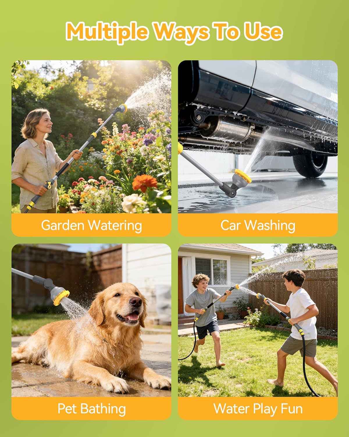 Watering Wand for Garden Hose, Adjustable 29–43 Inch Watering Wand with 10 Spray Patterns & 180° Swivel Head, Thumb