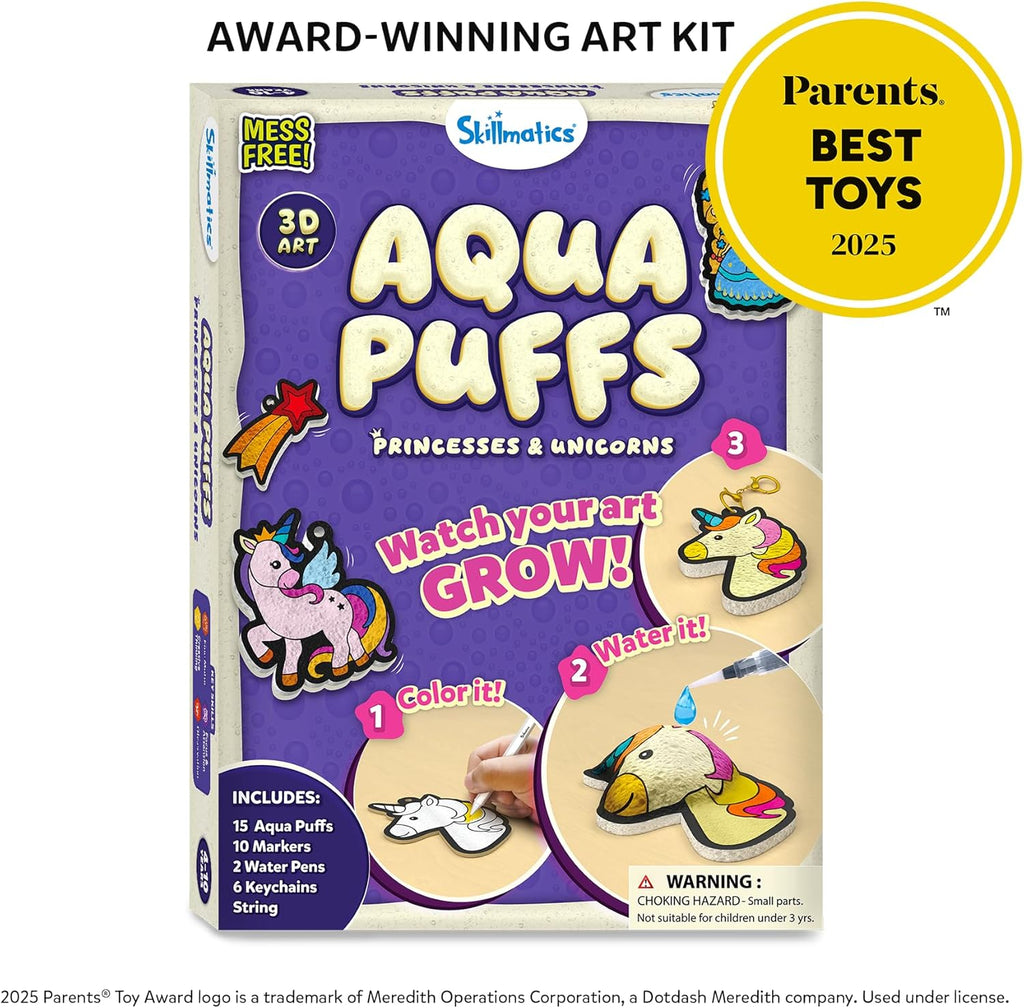 Aqua Puffs Unicorns, Art & Craft Gift for Kids, Paint by Number | DIY Princess Puffy Keychains, Screen-Free