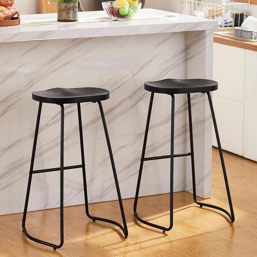 30 Inch Backless Bar Stools Set of 2, Wood Barstools for Home Bar