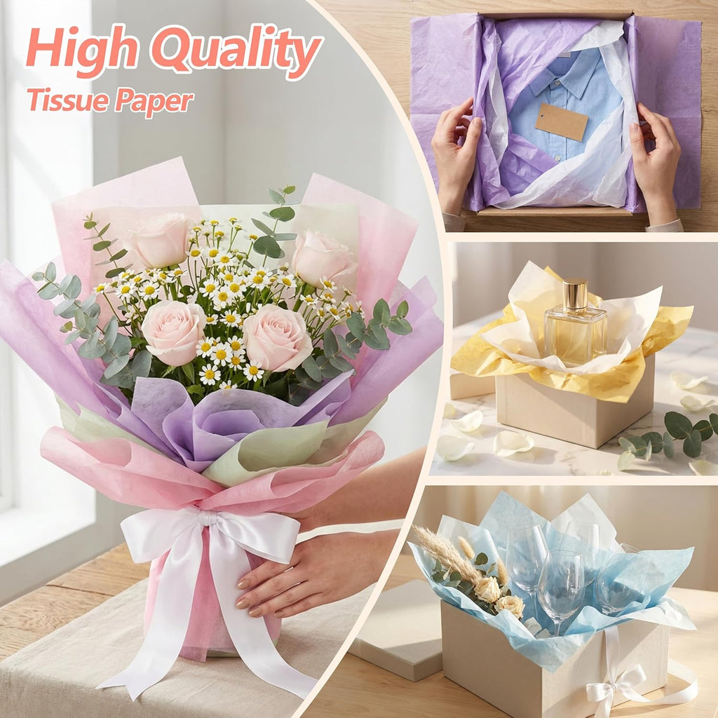 150 Sheets Colored Tissue Paper, 20X14 inch Christmas Tissue Paper for Gift Bags,Gold Silver Red Green Yellow White