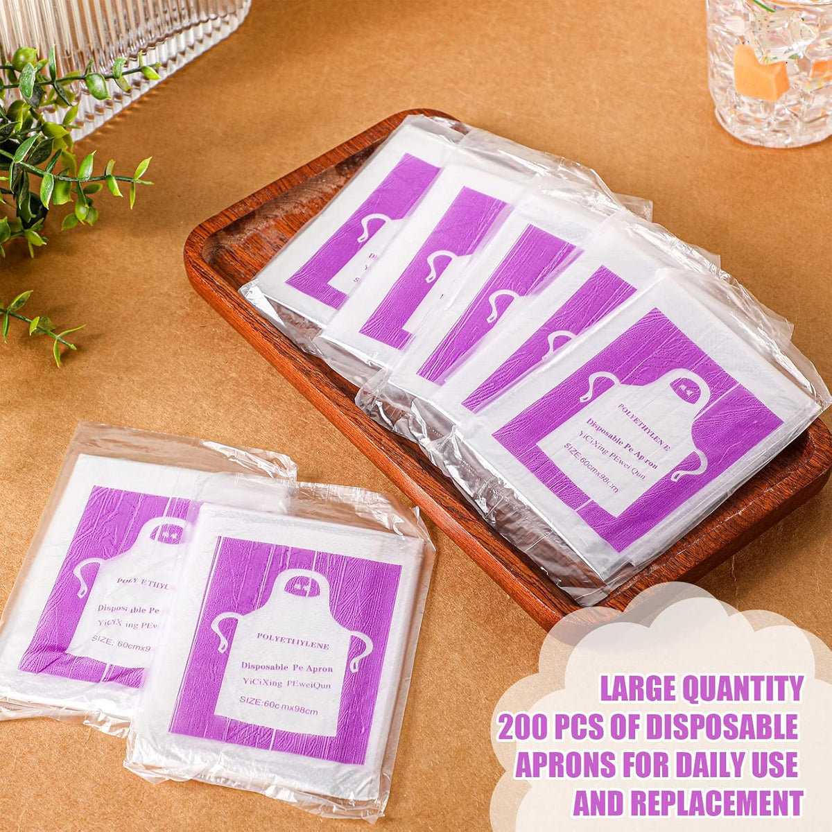 200 Pack 44 x 30'' Plastic Disposable Aprons Large Clear for Cooking