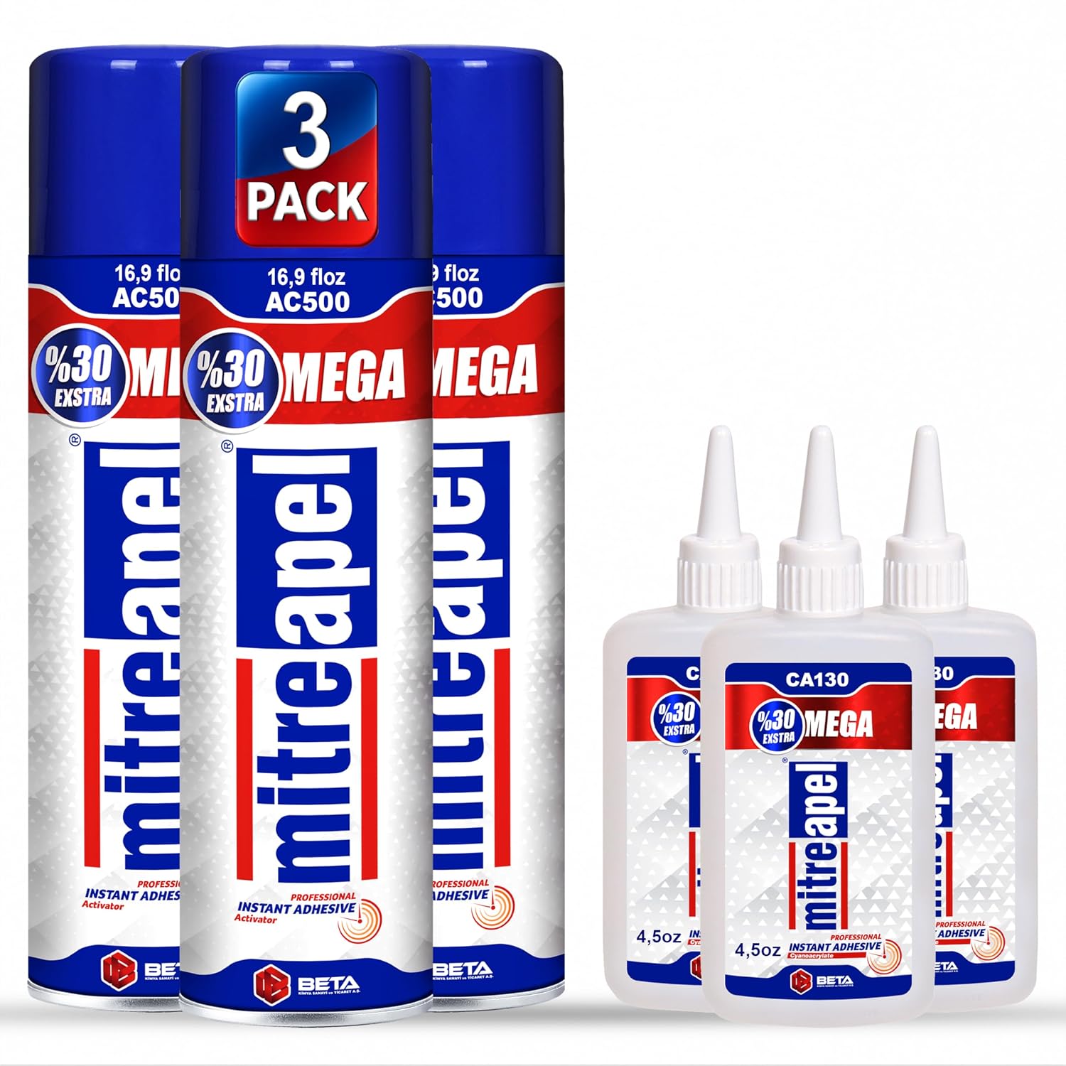 CA Glue with Activator (3x4.5oz+3x16.9 floz) Instant Bond Professional Cyanoacrylate Adhesive and Super Glue