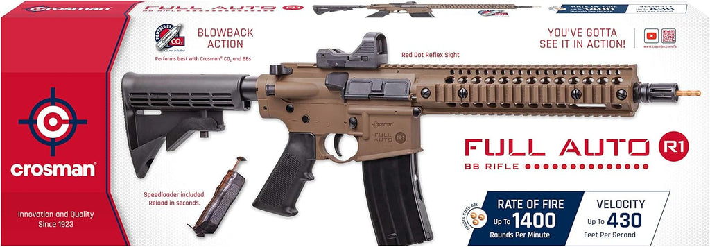 Full Auto R1 CO2 BB Rifle + Red Dot + 15-Count CO2 | Full Auto R1 Rifle - Red Dot Sight Included - 15-Count Co2