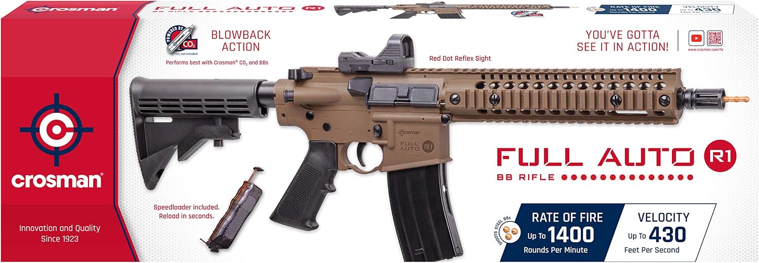 Full Auto R1 CO2 BB Rifle + Red Dot + 15-Count CO2 | Full Auto R1 Rifle - Red Dot Sight Included - 15-Count Co2