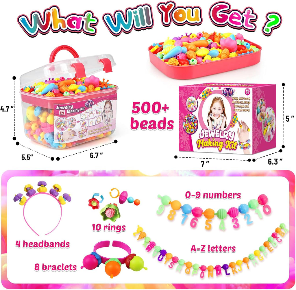 520+ Snap Pop Beads - Jewelry Making Beads Charms Style Craft Kit, Arts and Crafts for Kids Ages 4-8, Toys for 3 4 5