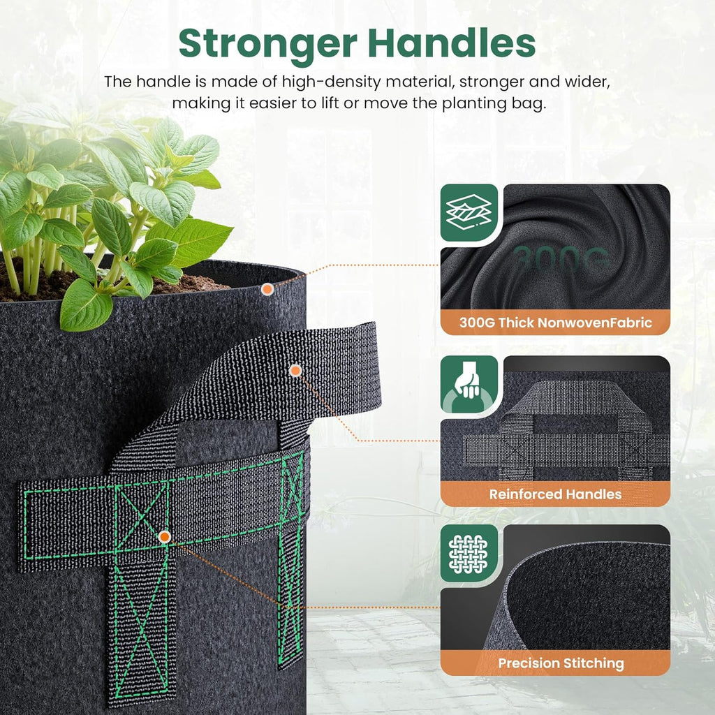 5 Pack 5 Gallon Grow Bags, Thickened Nonwoven Fabric Planter Pots with Handles, Heavy Duty 300G Garden Pots for