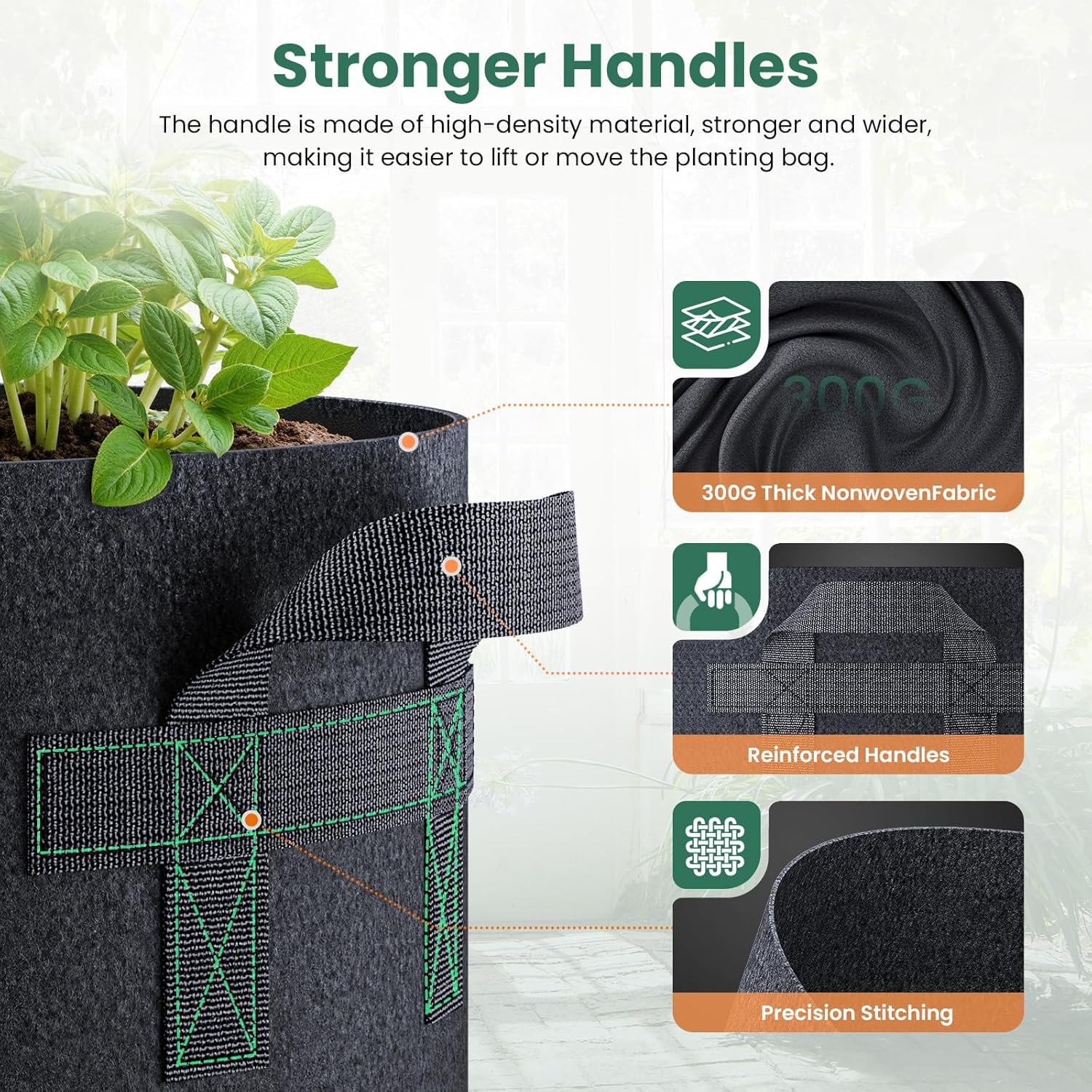 5 Pack 5 Gallon Grow Bags, Thickened Nonwoven Fabric Planter Pots with Handles, Heavy Duty 300G Garden Pots for