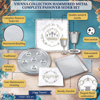 Passover Seder Complete Set Hammered Vienna Collection - Includes Seder Plate, Matzah Tray, Elijah Cup with Saucer