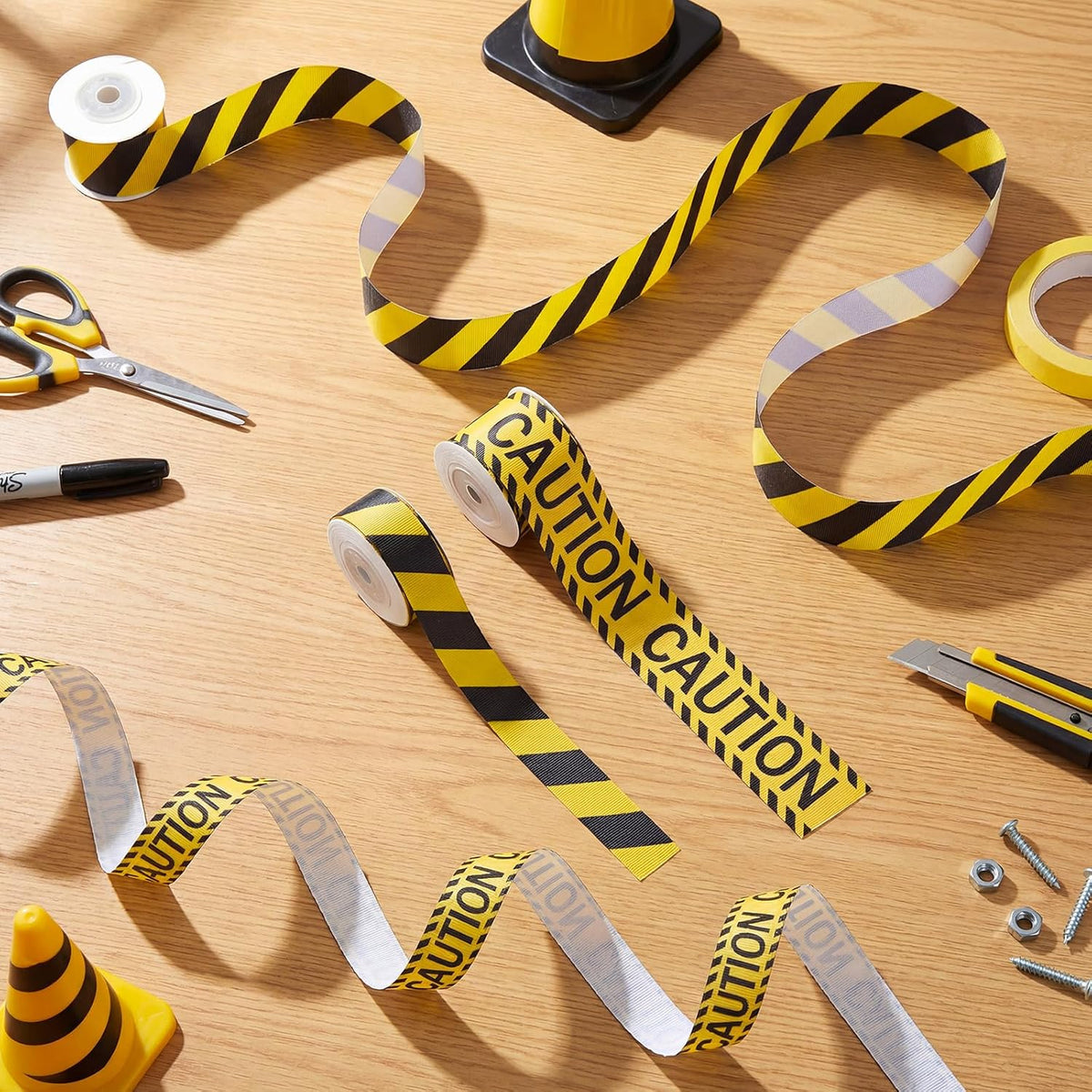 4 Roll 20 Yard Caution Ribbon Black Yellow Halloween Warning Tape