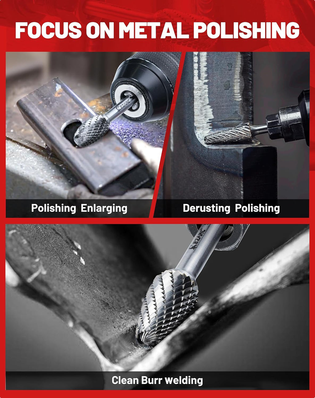 EZARC Tungsten Carbide Rotary Burr Set, 5PCS Double Cut, 1/4-Inch Shank