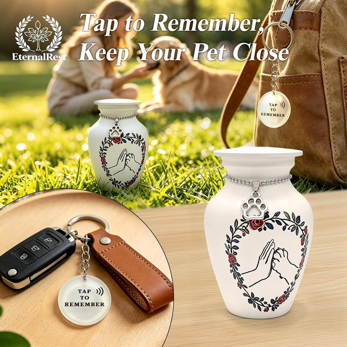 Keepsake Mini Pet Urn, Dual Memorial, Partial Ashes, Dogs & Cats, 2.75in H