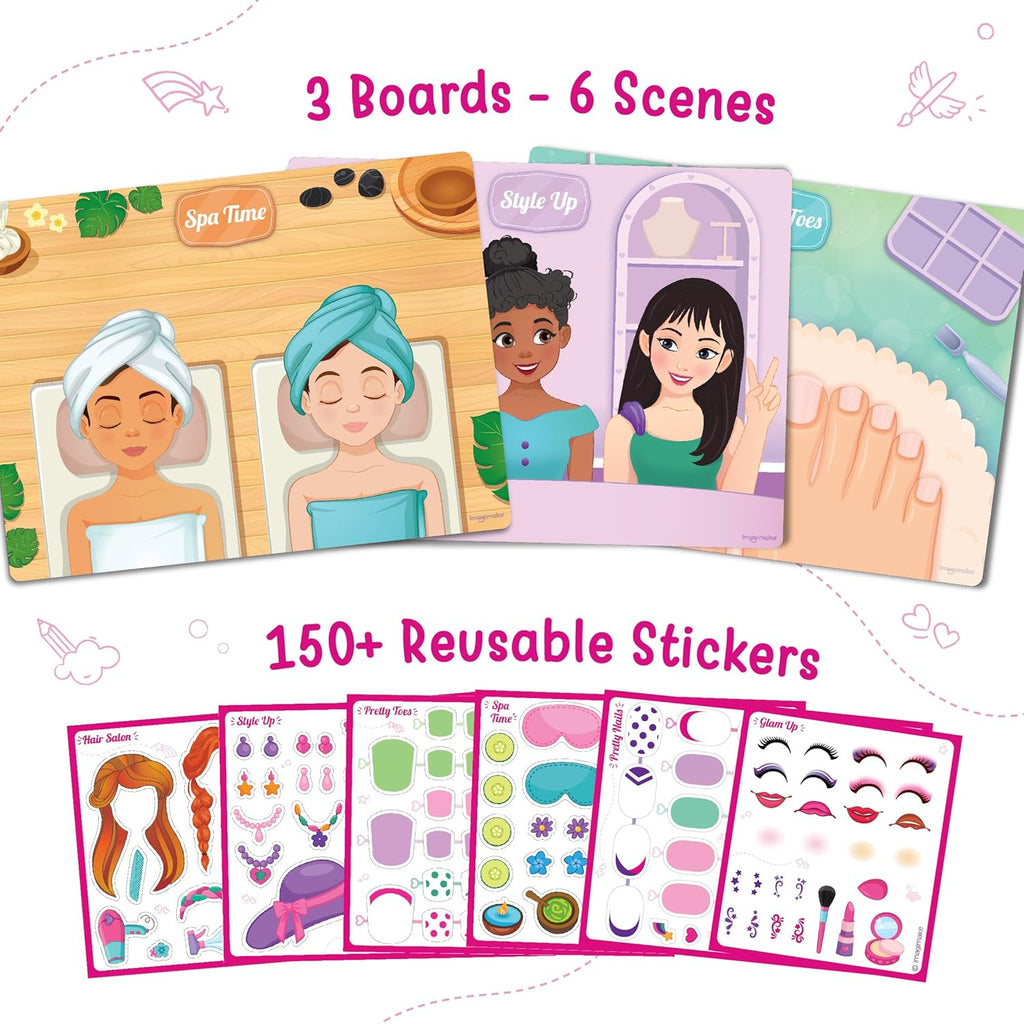 Reusable Sticker Fun – Hair & Makeup Kit |Reusable Glam Stickers for Kids | 6 Styling Scene Boards | Pretend Play |
