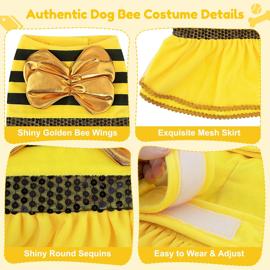 Bee Dog Halloween Costumes, Bumblebee Dog Costume for Small Medium Dogs Cats, Puppy Clothes Outfit Dress with Cap for