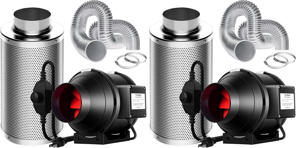 Grow Tent Ventilation System, 4 Inch Inline Duct Fan with Speed Controller, 4'' Carbon Filter, and 8ft. Ducting