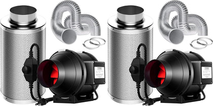 Grow Tent Ventilation System, 4 Inch Inline Duct Fan with Speed Controller, 4'' Carbon Filter, and 8ft. Ducting