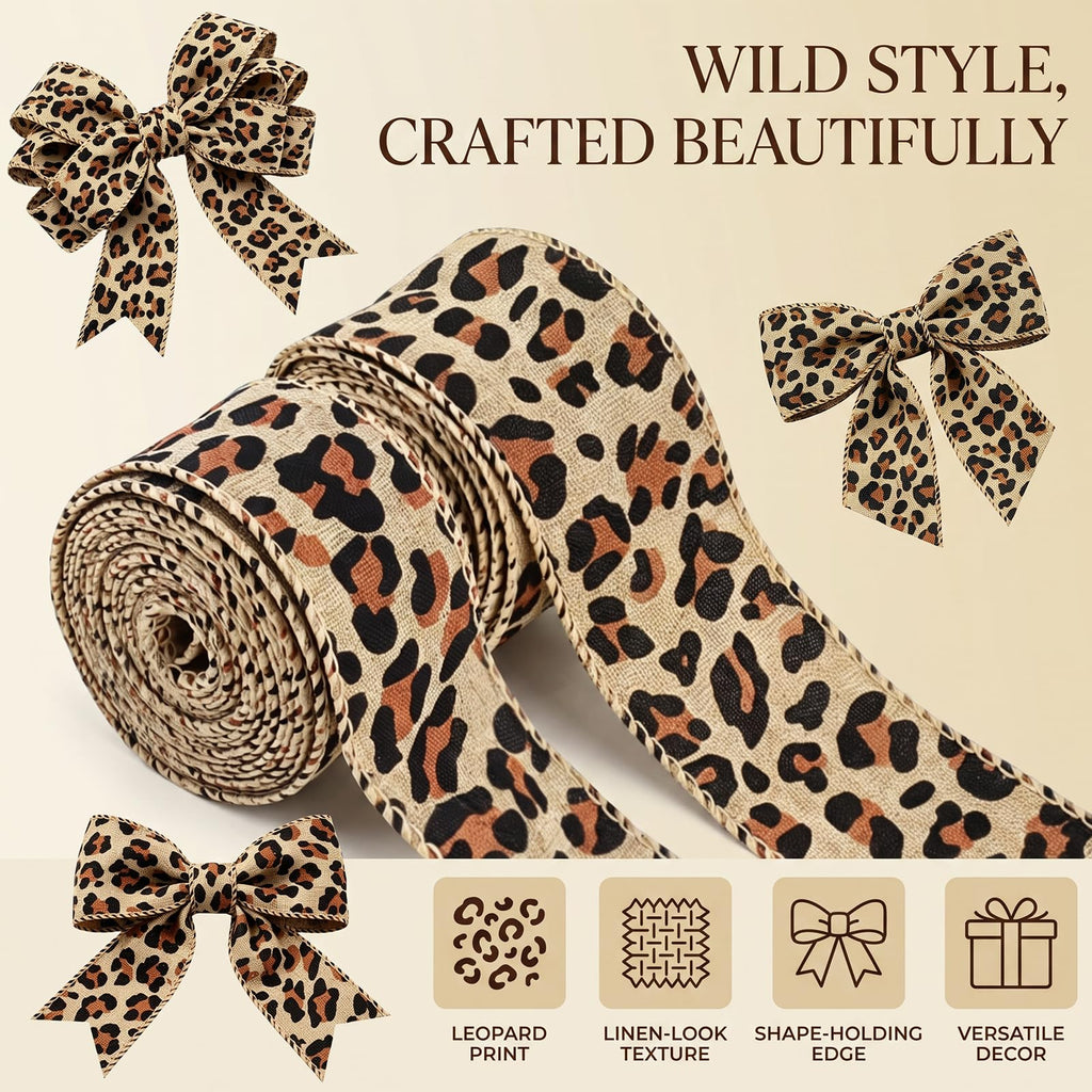 3 Rolls Leopard Pattern Satin Ribbon Total 24 Yards