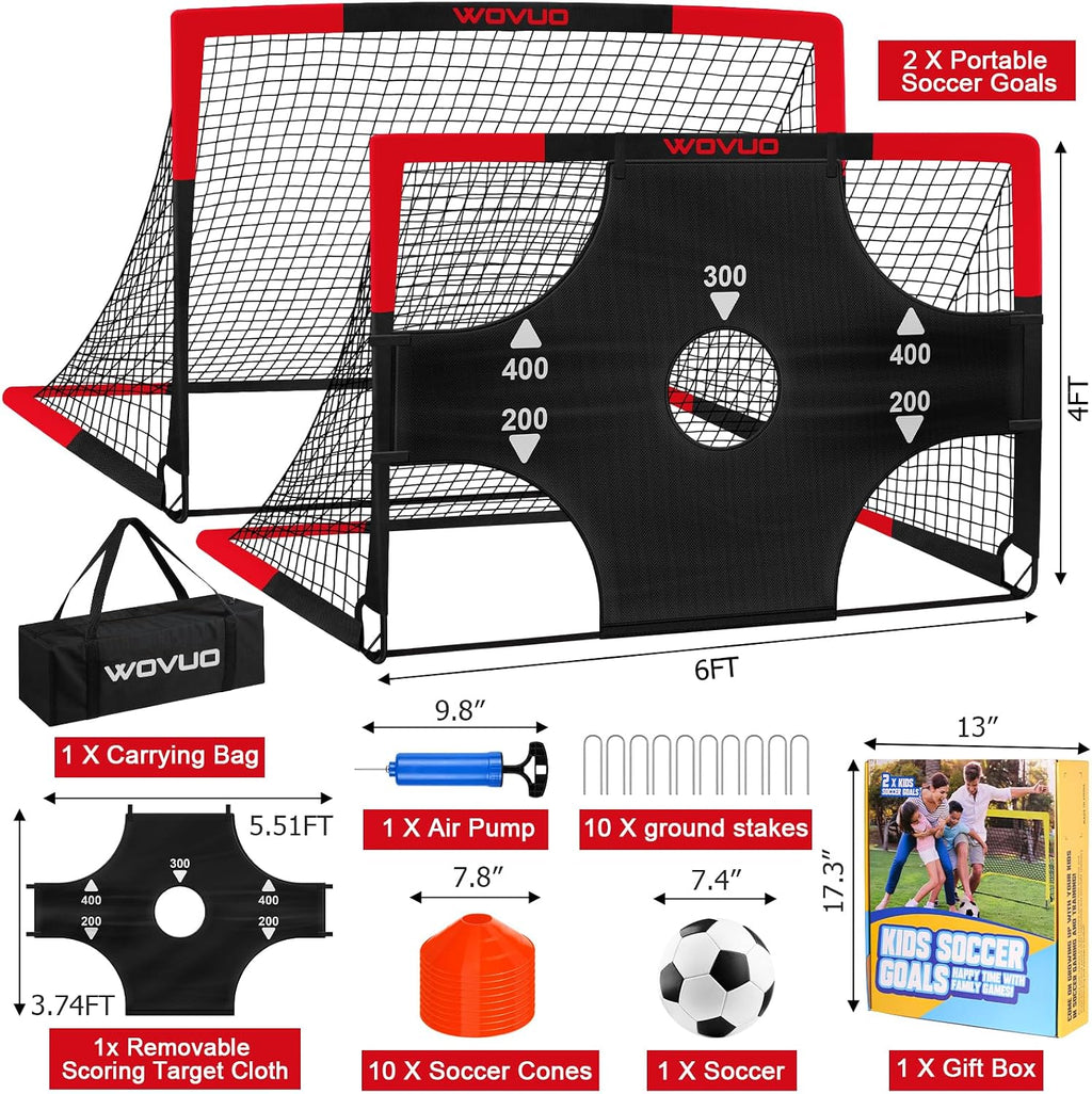 Kids Soccer Goals for Backyard Set of 2, 6x4 ft Portable Toddler Soccer Goal Training Equipment with Soccer Target