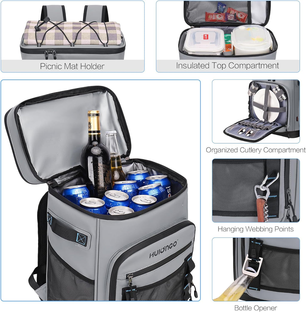 Large Waterproof Insulated Cooler Backpack, 30L, 48Cans | Men & Women, Leak Proof