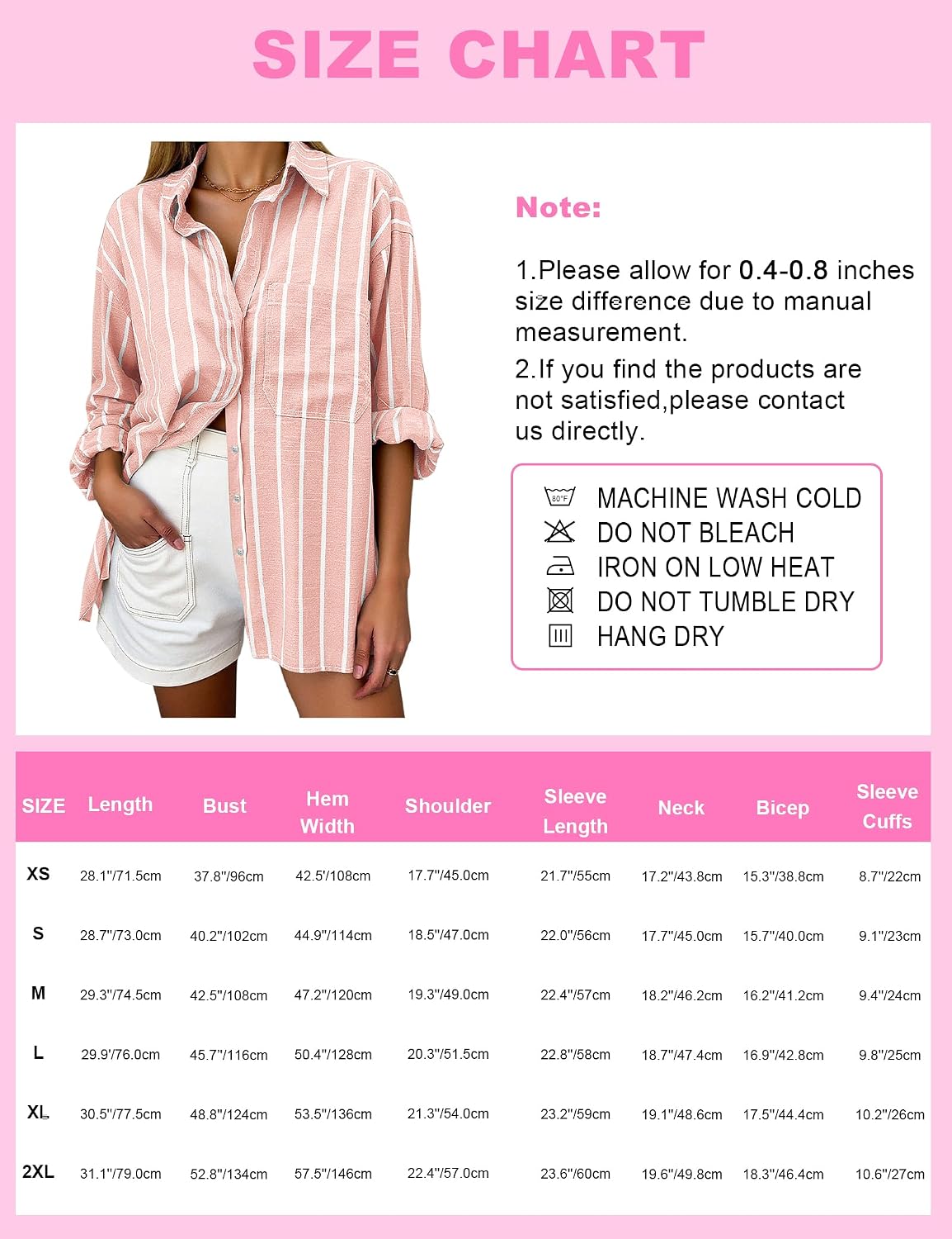 Oversized Button Down Shirts for Women Cotton Oxford Shirt Long Sleeve Collared Blouse with Pocket Beach Vacation Outfit