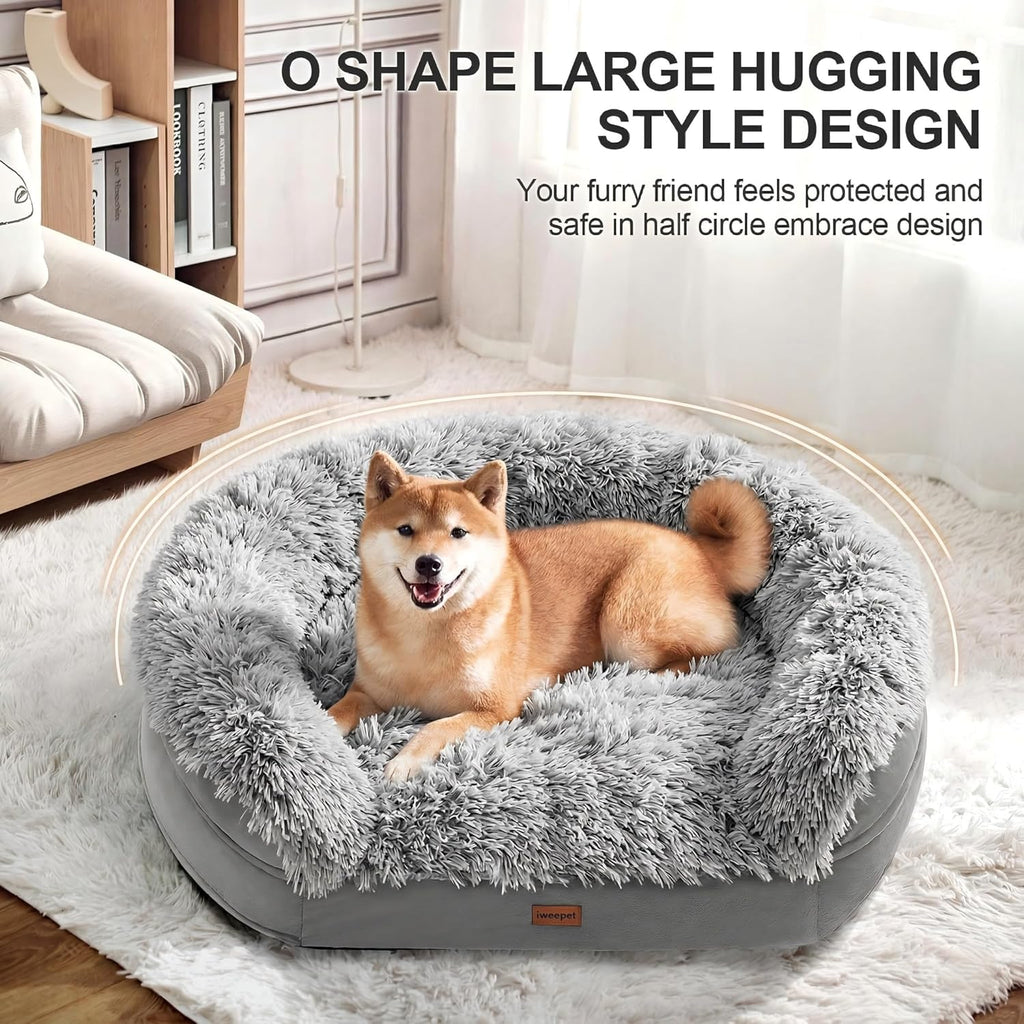 Fluffy Calming Orthopedic Dog Beds for Large & Extra Large Dogs, Supportive Dog Sofa Bed with 3.7 inch 28D Egg-Crate