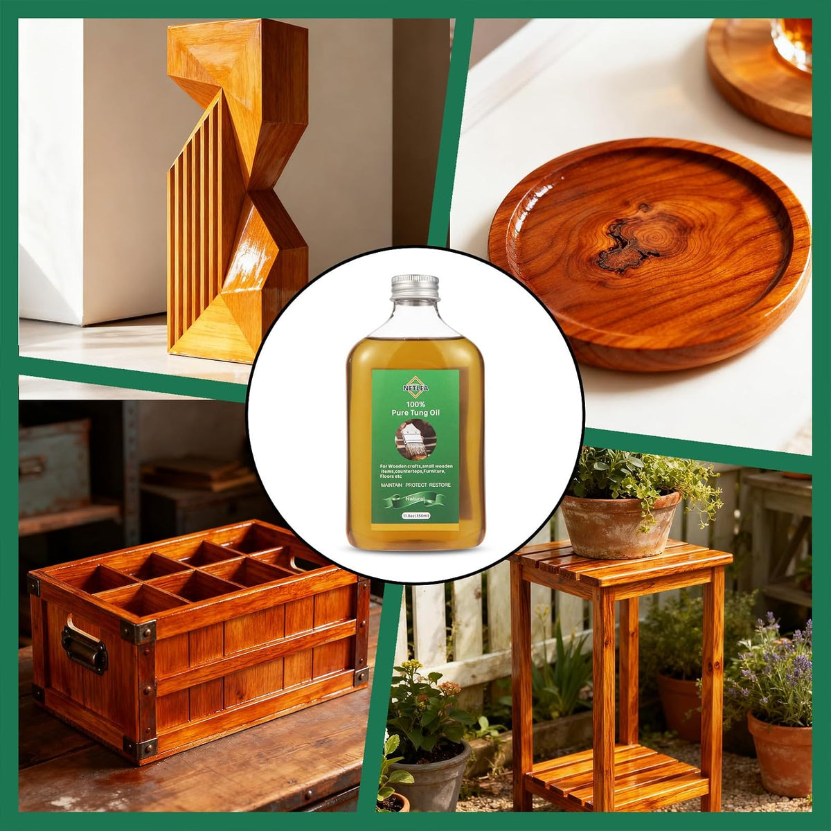 Pure Tung Oil 11.8oz – Natural Finish for Small Wood Crafts