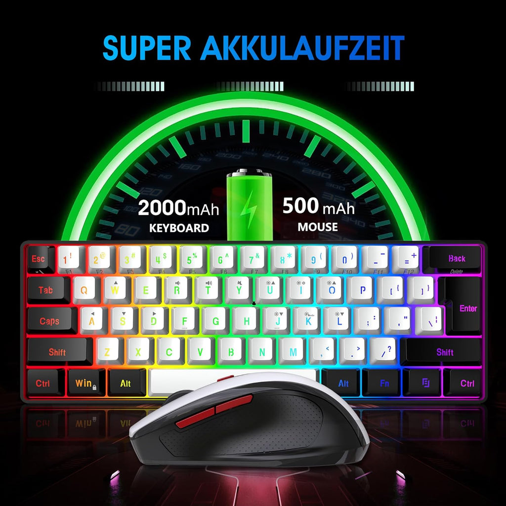 2.4G 60% Wireless Gaming Keyboard and Mouse Combo, Black-White