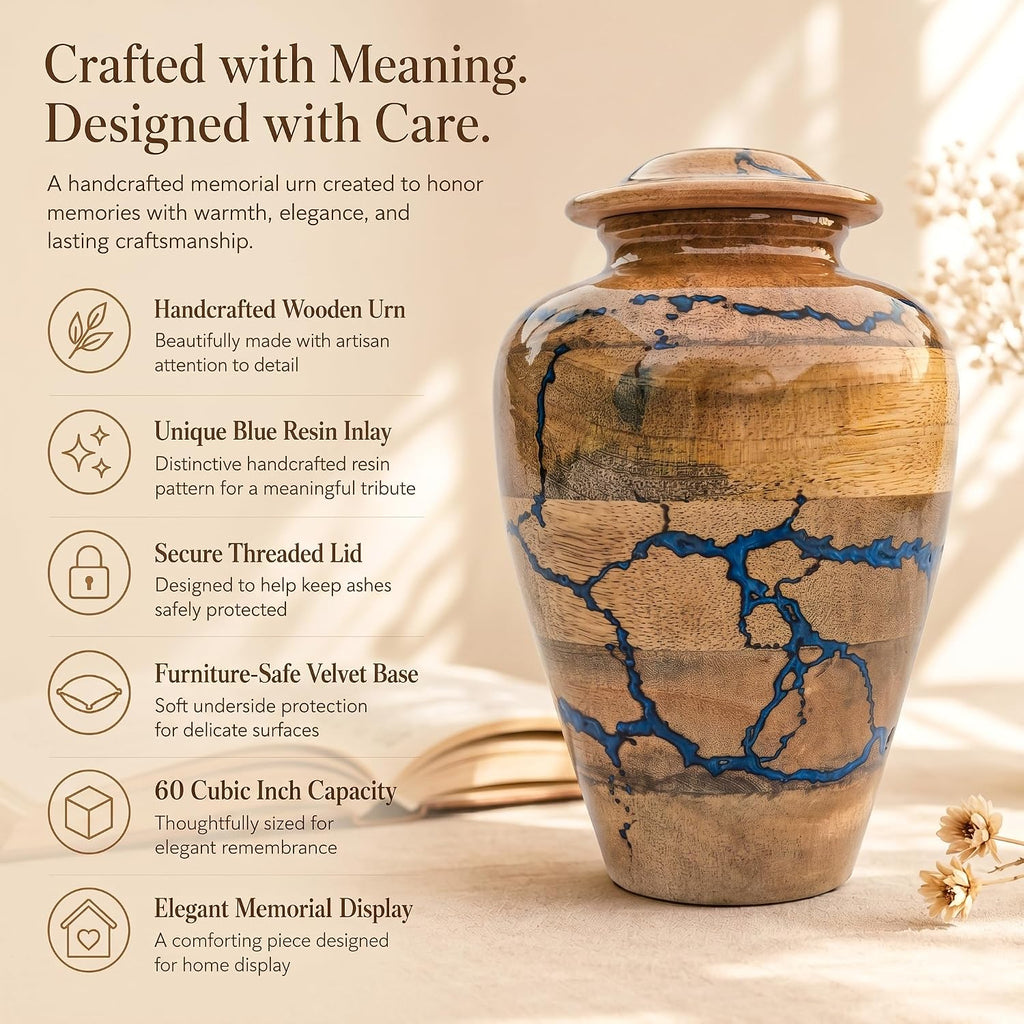 Handcrafted Decorative Wooden Urn for Human Ashes Adult Male Female, Wooden Urn Box for Pets, Memorial Urn, Funeral