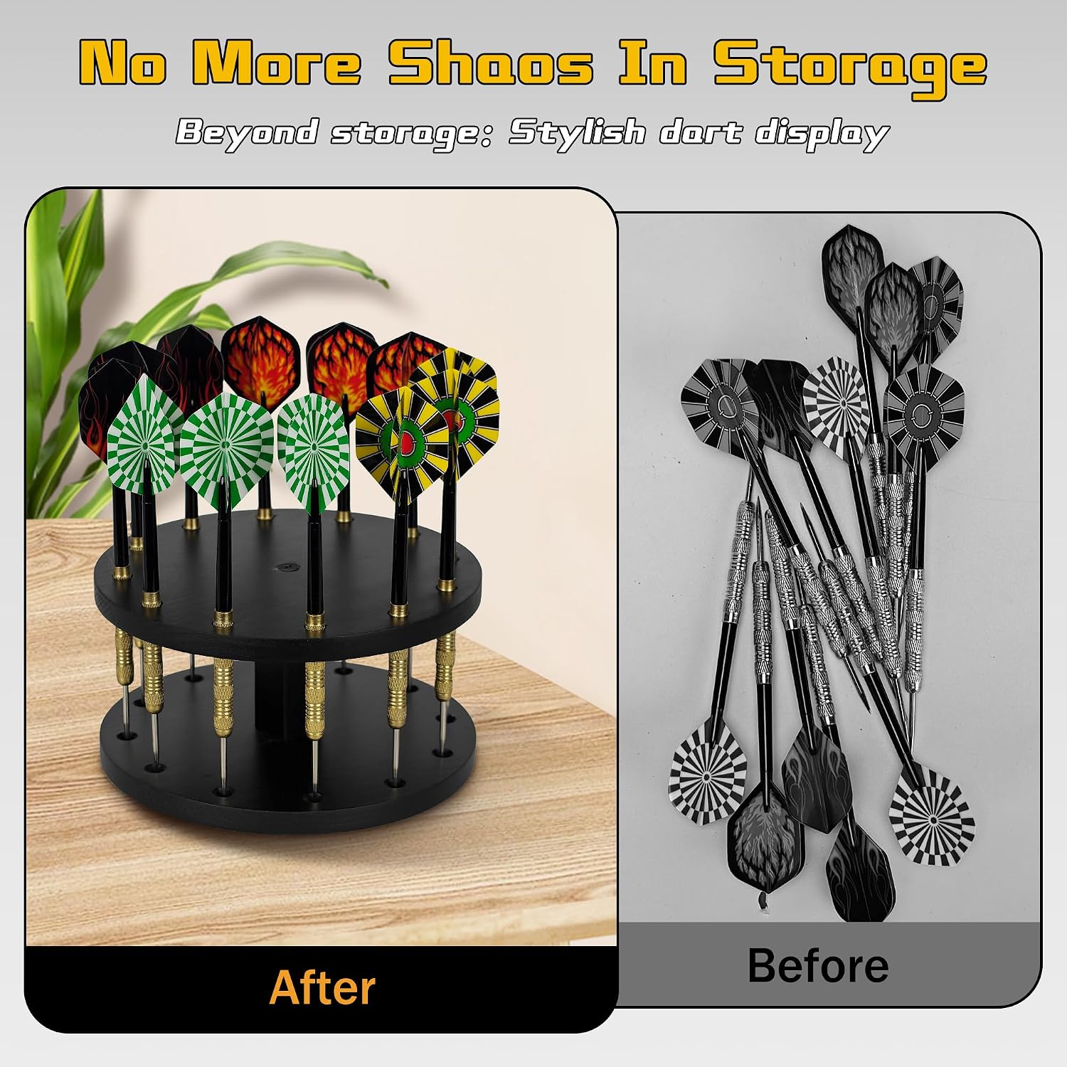 360 Rotating Wooden Dart Holder Stand – Compact Desk Organizer Holds 12 Steel or Soft Tip Darts for Easy Storage and