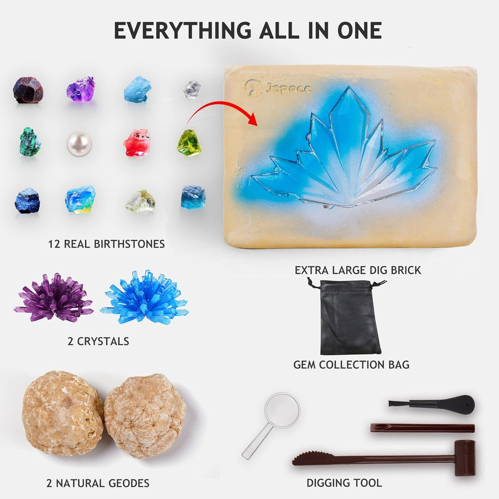 Earth Science Kits for Kids Age 6-8-12-14, Birthstone Gems Dig Kit | Geology Kit with Break Your Own Geodes, Crystal