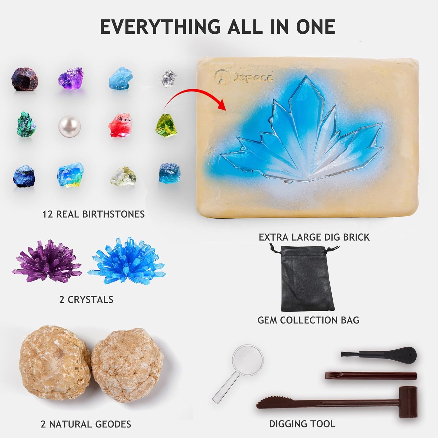 Earth Science Kits for Kids Age 6-8-12-14, Birthstone Gems Dig Kit | Geology Kit with Break Your Own Geodes, Crystal